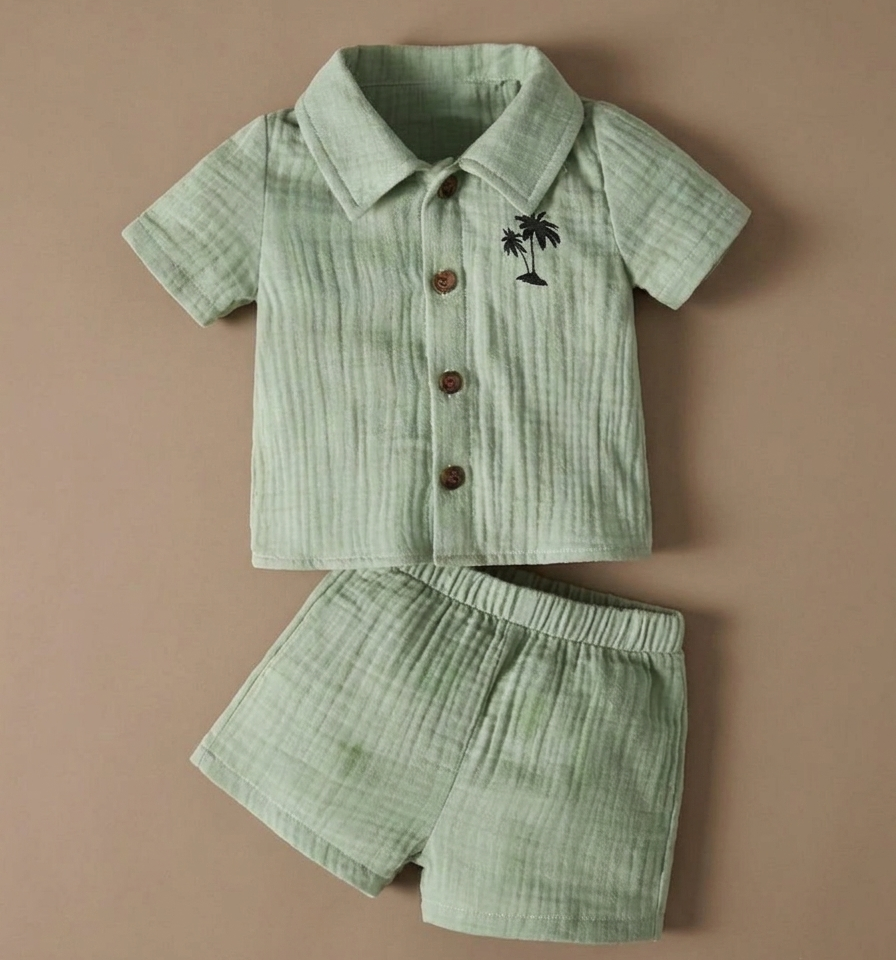 Palm Tree Muslin Short Set