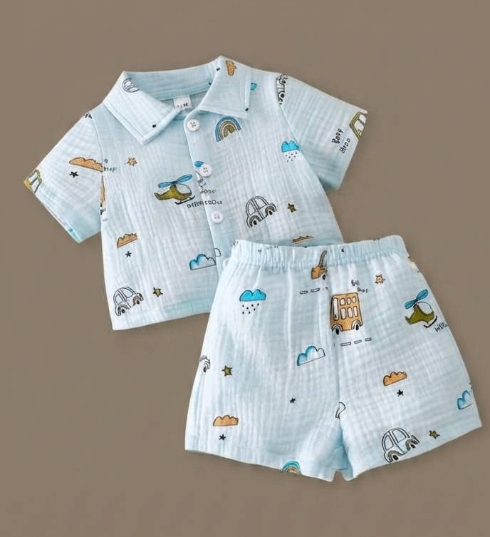 Helicopter & Car Muslin Short Set