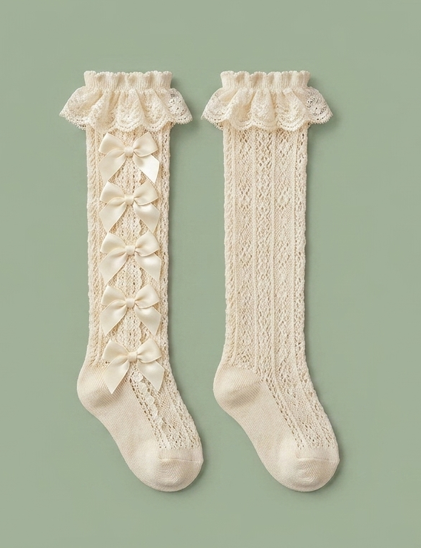 The Classic Lace & Bow White Long Socks
