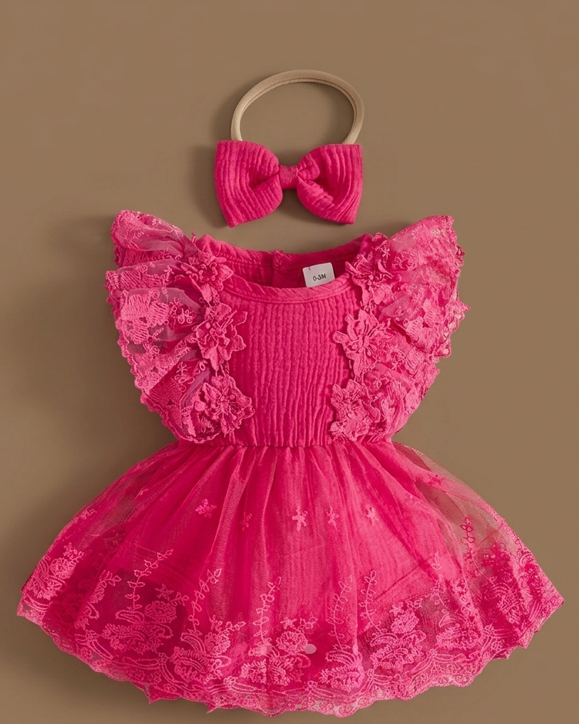 Fuchsia Floral Flutter Dress