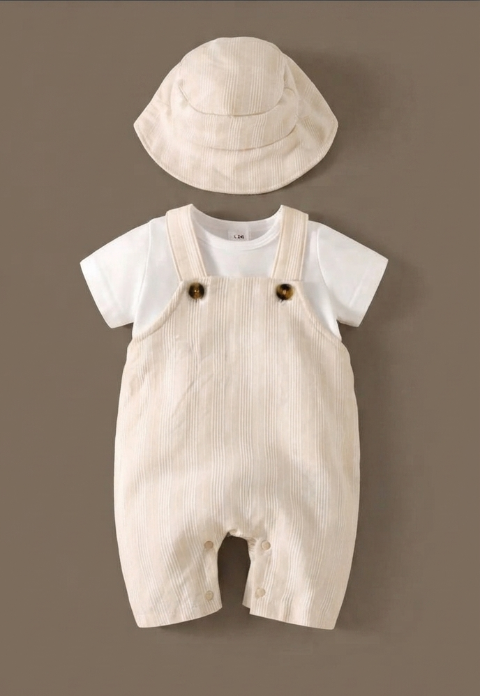 Cream Stripe Shortall Set