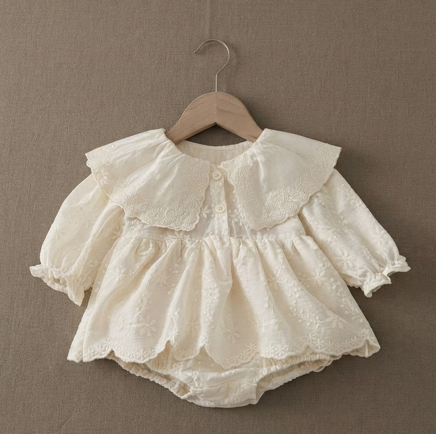 Angel Sleeve Swiss Dot Romper