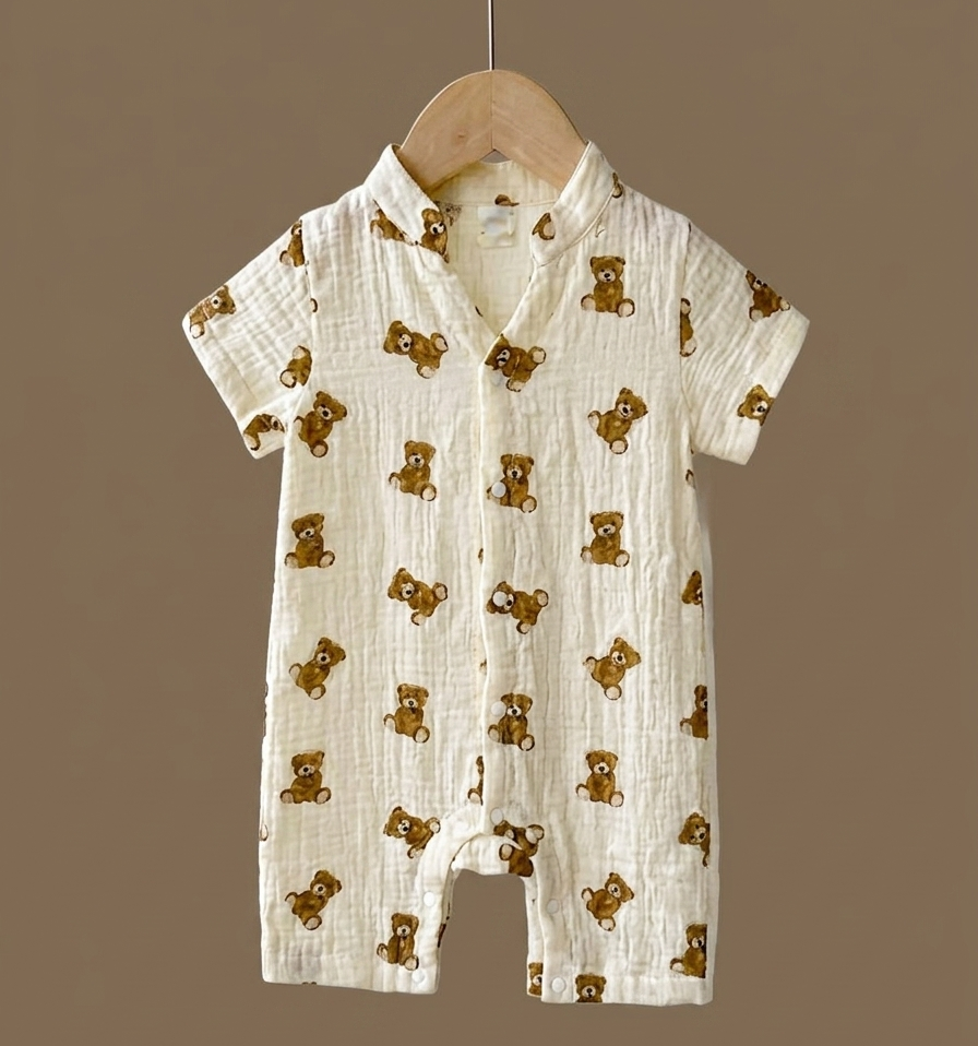 Organic Muslin Cotton Bear Romper