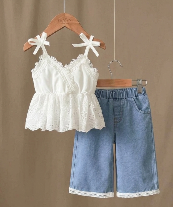 Delicate Lace & Light Denim Set