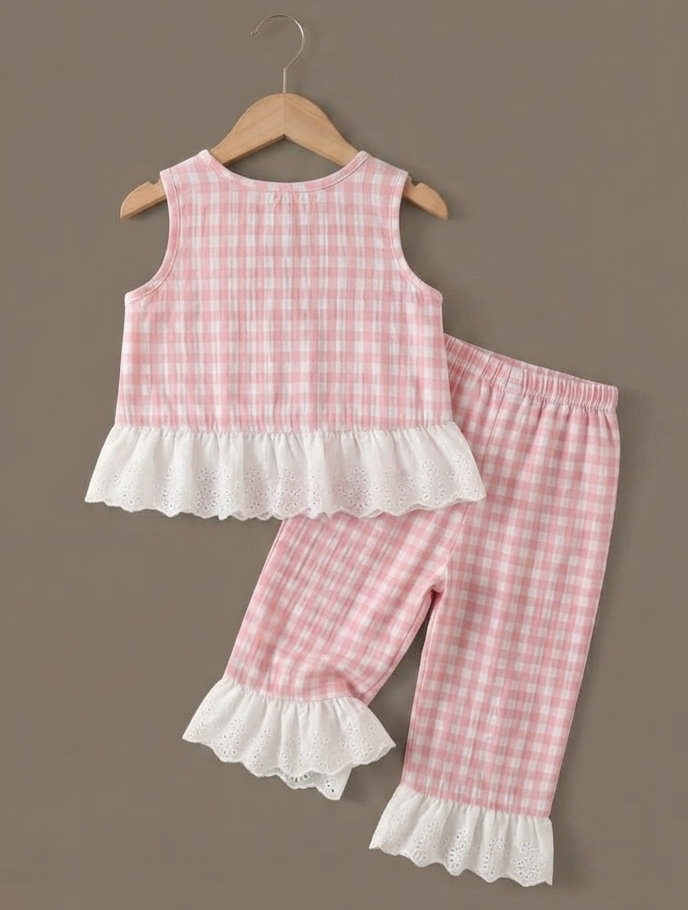 Pink Gingham Ruffle & Bow Set