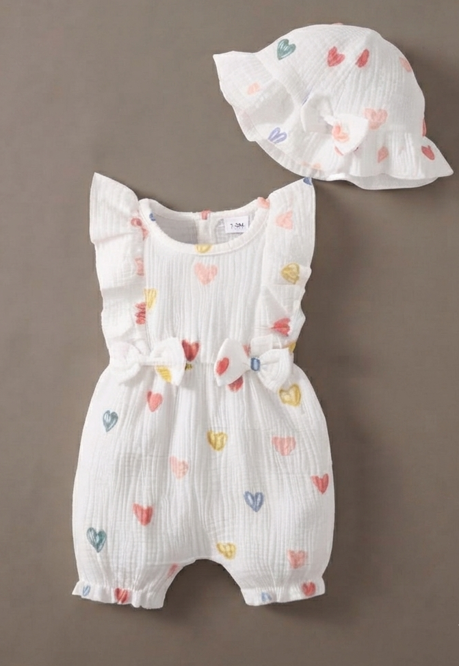 The Heart Romper & Cap Set