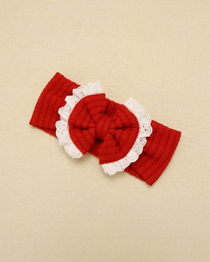 Lace Bow Headband - Red
