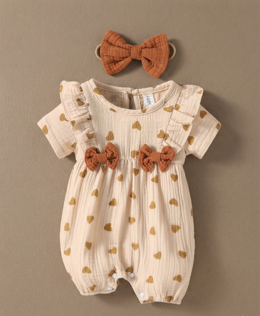 Autumn Heart Baby Romper and Bow Set