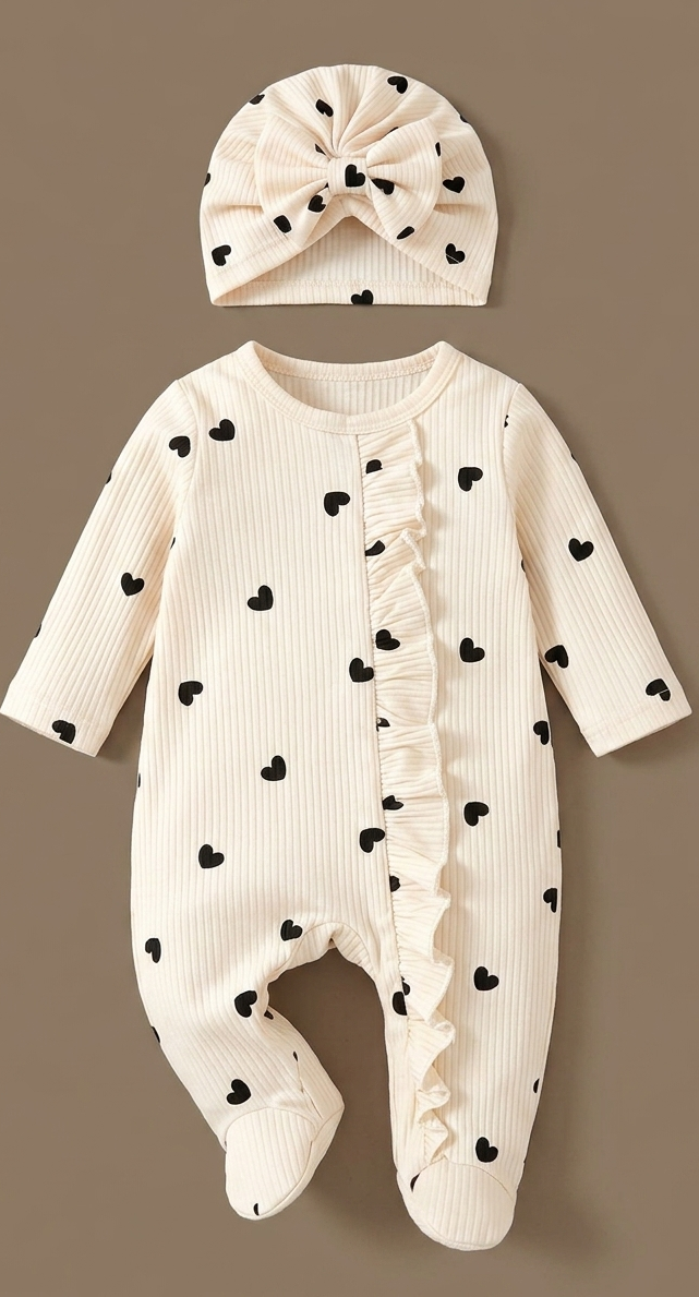 Heart printed romper set