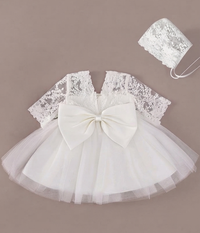 Ivory Elegance Baby Dress & Bonnet Set