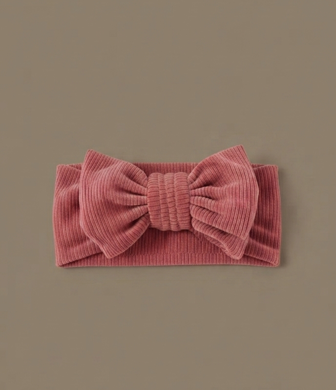Corduroy Bow Headband - Mauve Pink