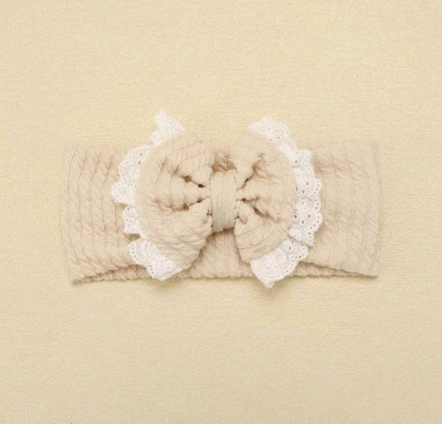 Lace Bow Headband - Light Beige