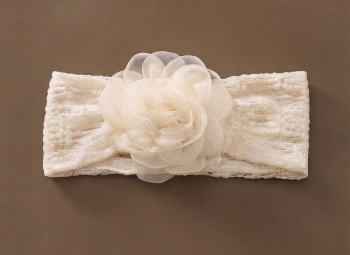 Cream Chiffon Flower Lace Headband