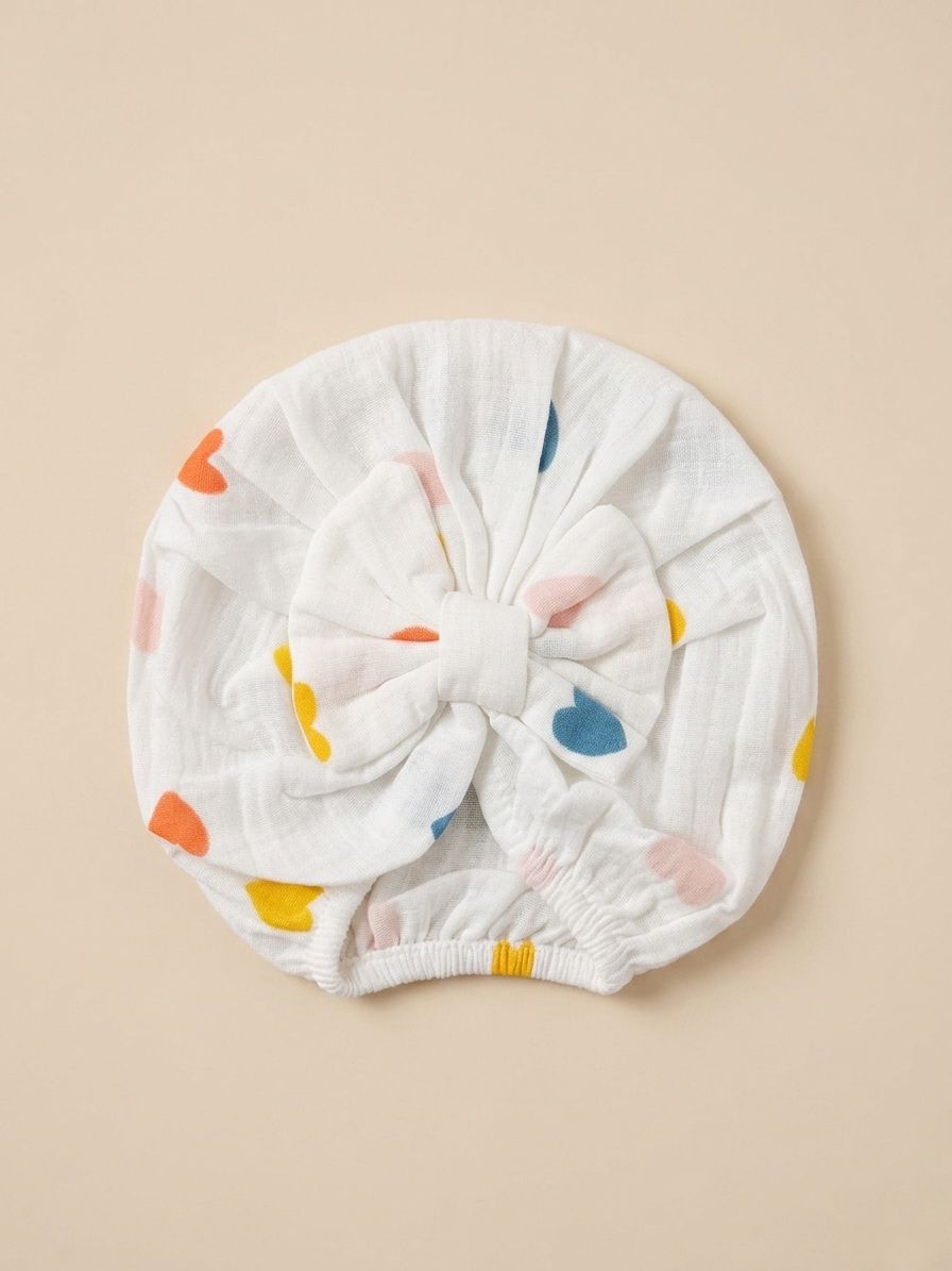 Organic Muslin Cotton Coloured Heart Turban Cap