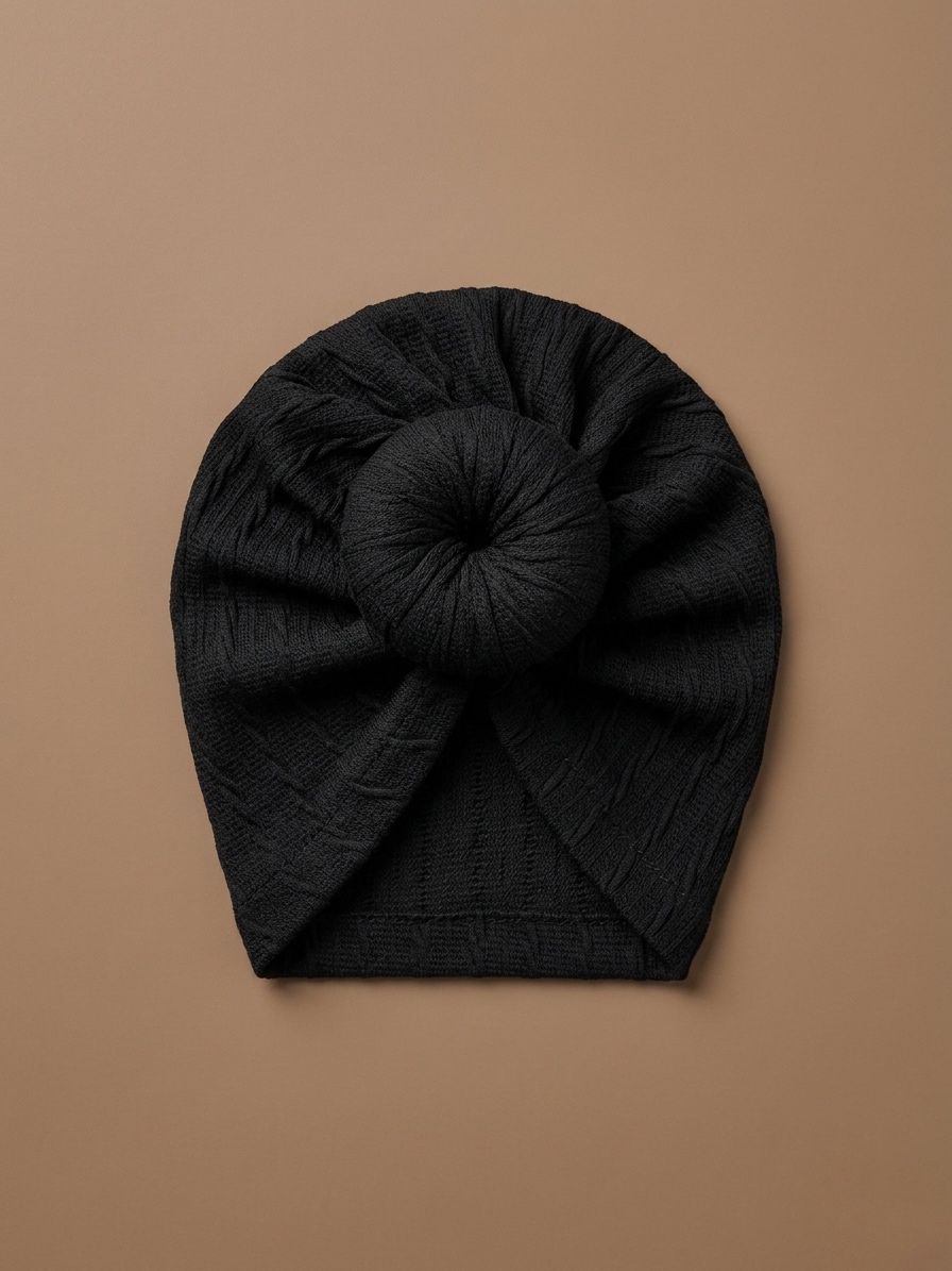 Black Knotted Donut Turban Cap