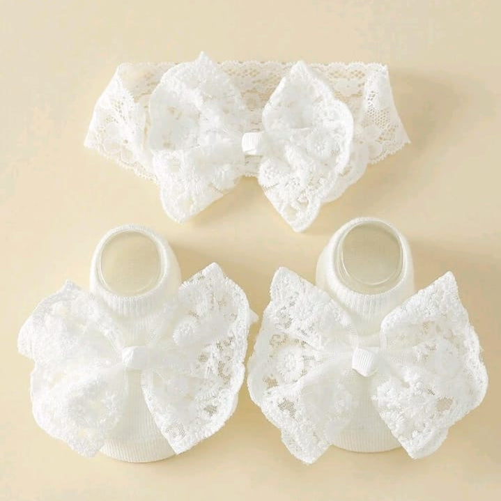 White Headband and Booties - 3 Piece Set