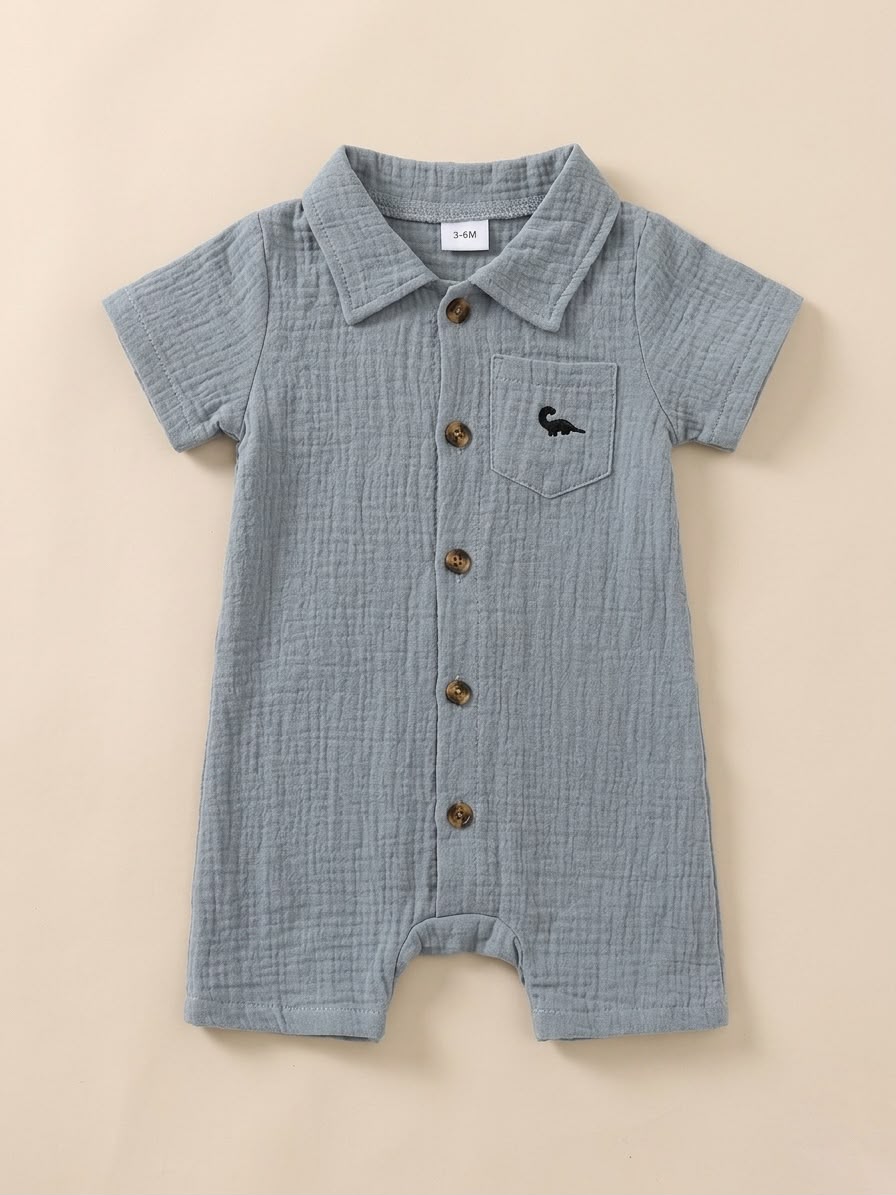 Dusty Blue Muslin Button- Front Romper