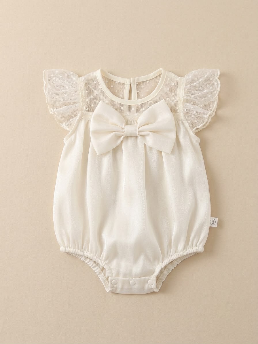 Cream Shimmer Swiss Dot Bubble Romper