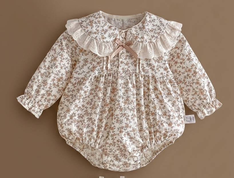 Floral lace neckline Bodysuit with headband