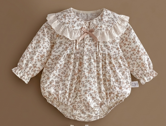 Floral lace neckline Bodysuit with headband