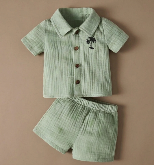 Palm Tree Muslin Short Set