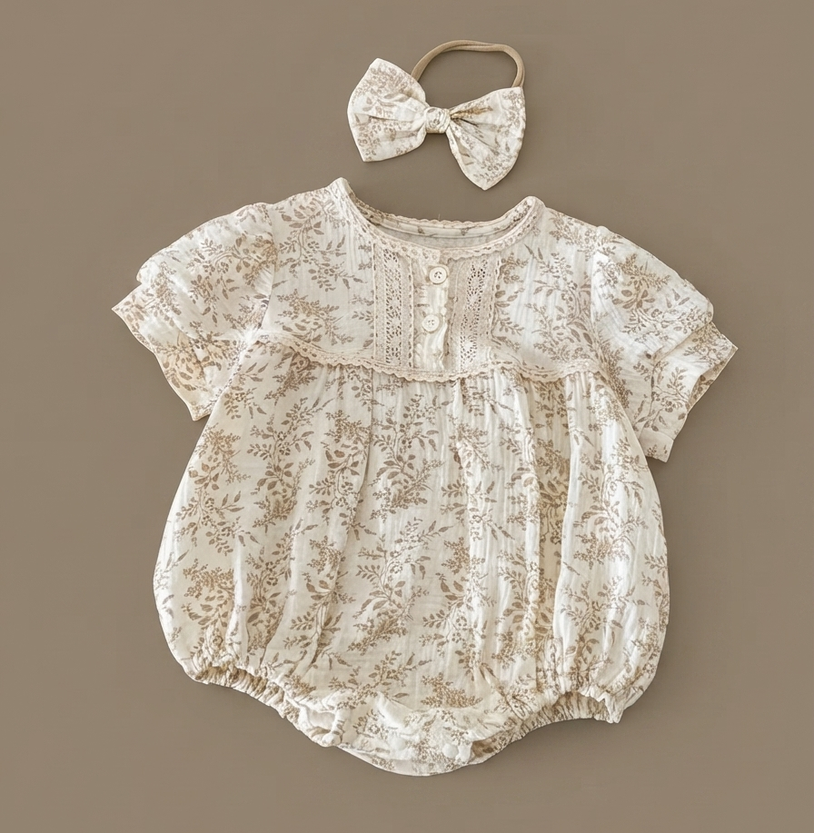 Boho-Chic Muslin Romper with Lace Trim