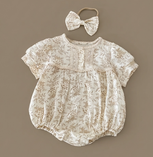 Boho-Chic Muslin Romper with Lace Trim