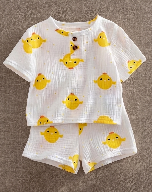 Yellow Chick Print Top and Shorts Set