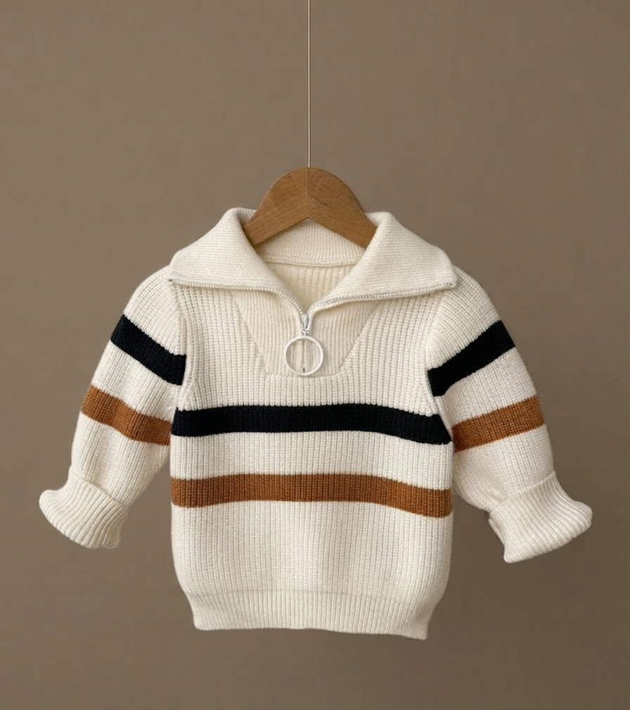 Baby Striped Half-Zip Knit Pullover
