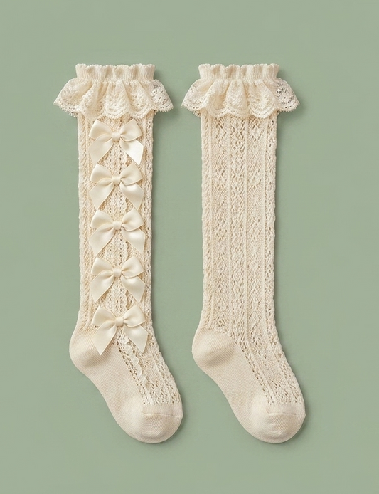 The Classic Lace & Bow White Long Socks