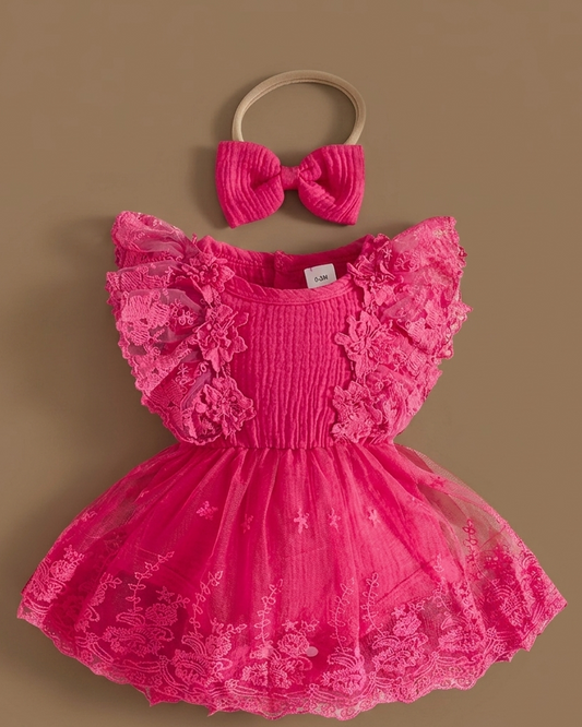 Fuchsia Floral Flutter Dress