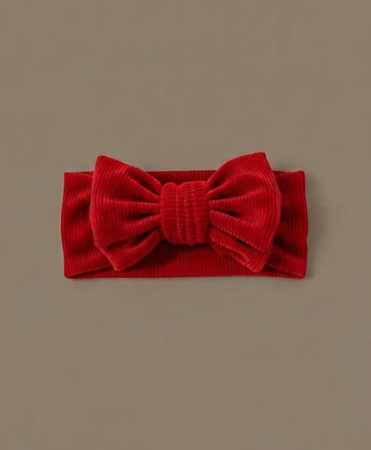 Corduroy Bow Headband - Crimson