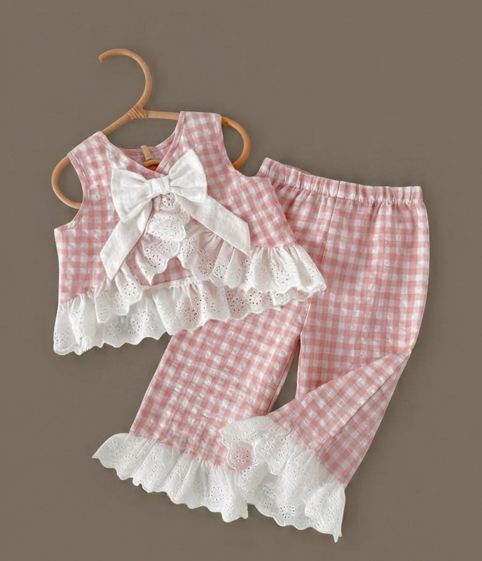 Pink Gingham Ruffle & Bow Set