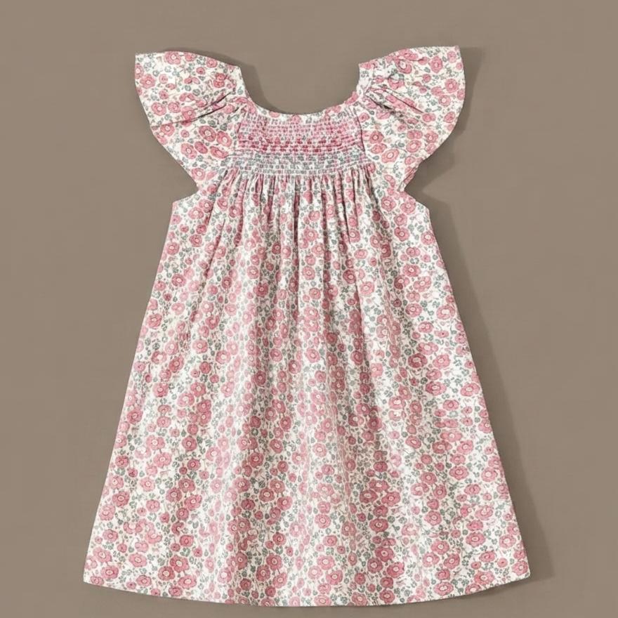 Pink Ditsy Floral Flutter Sleeve Dress