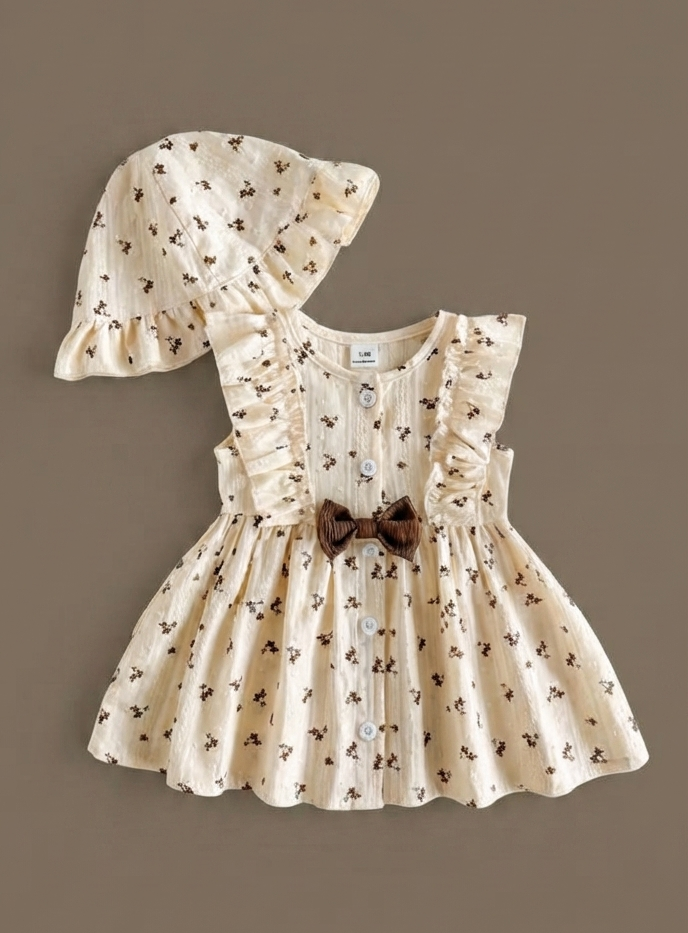 Vintage Floral Ditsy Dress & Cap