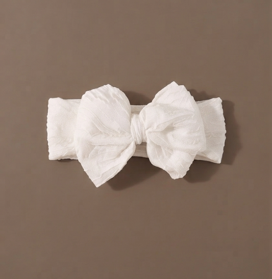 Crinkle Bow Headband - White