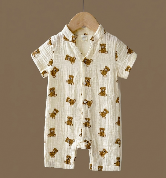 Organic Muslin Cotton Bear Romper