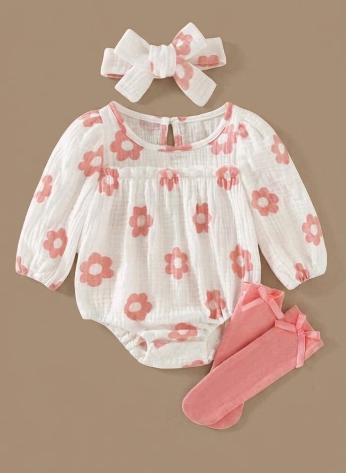 Baby Pink Headband , romper and socks set