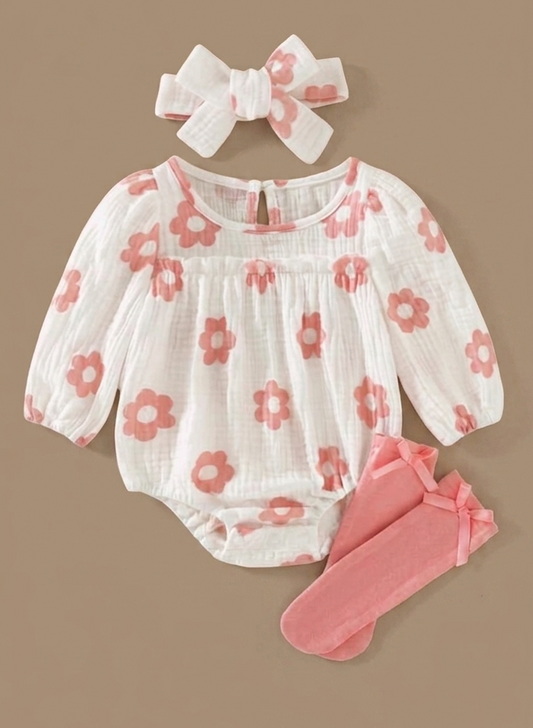 Baby Pink Headband , romper and socks set