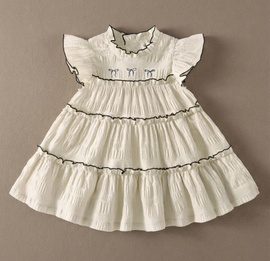 Cream Tiered Bow Dress