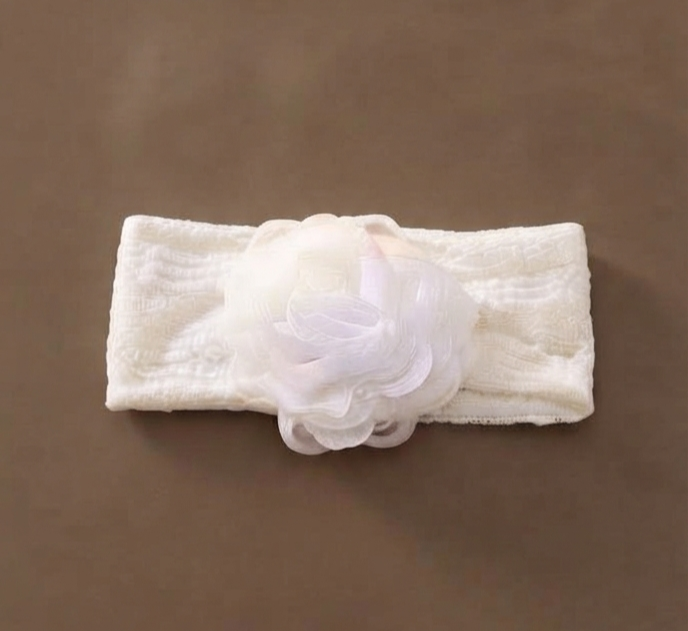 White Chiffon Flower Lace Headband