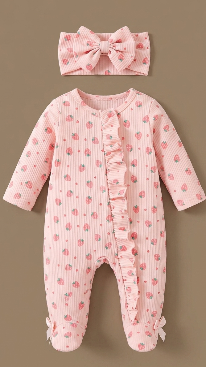 Strawberry printed romper set