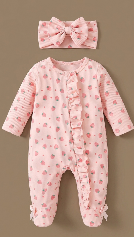 Strawberry printed romper set