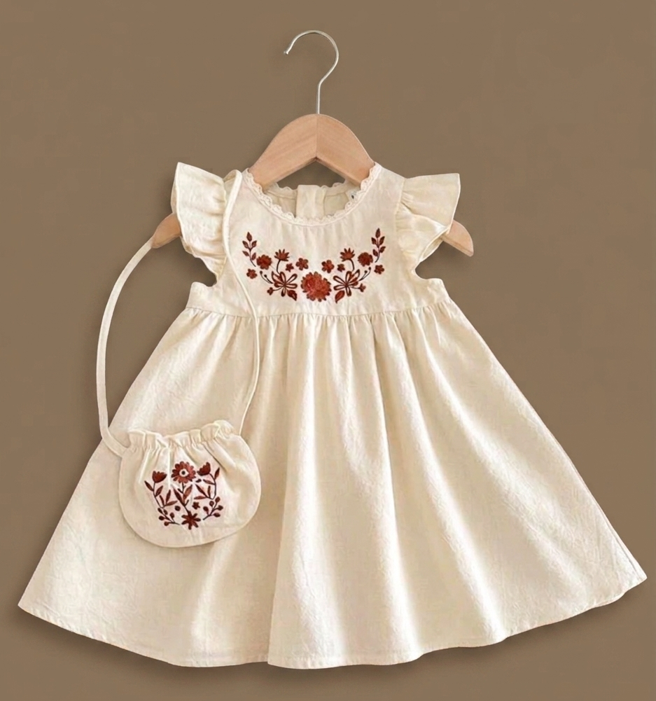 Crimson Petals Frock and Bag Set