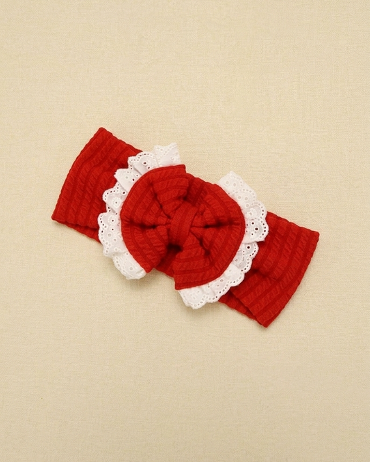Lace Bow Headband - Red