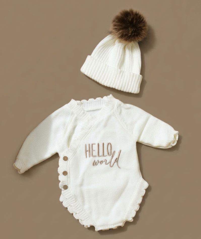 Hello World Newborn Romper & Cap Set
