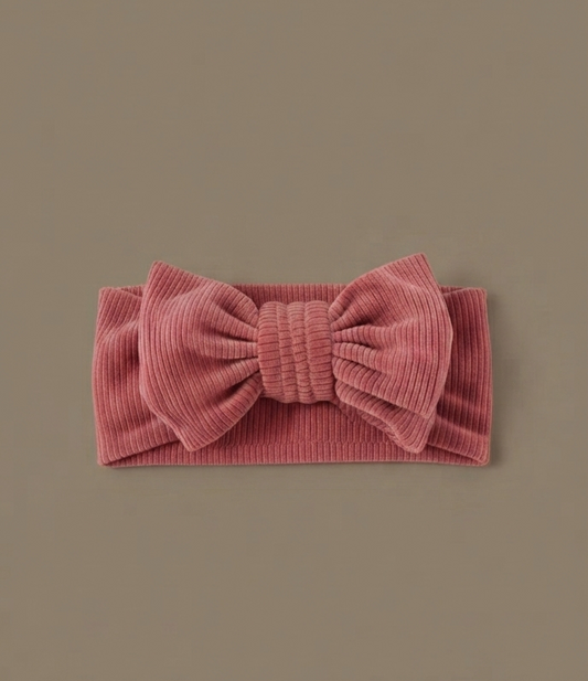 Corduroy Bow Headband - Mauve Pink