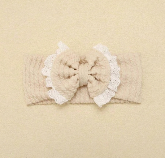 Lace Bow Headband - Light Beige