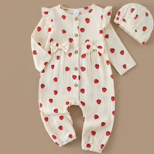 Strawberry Romper with cap