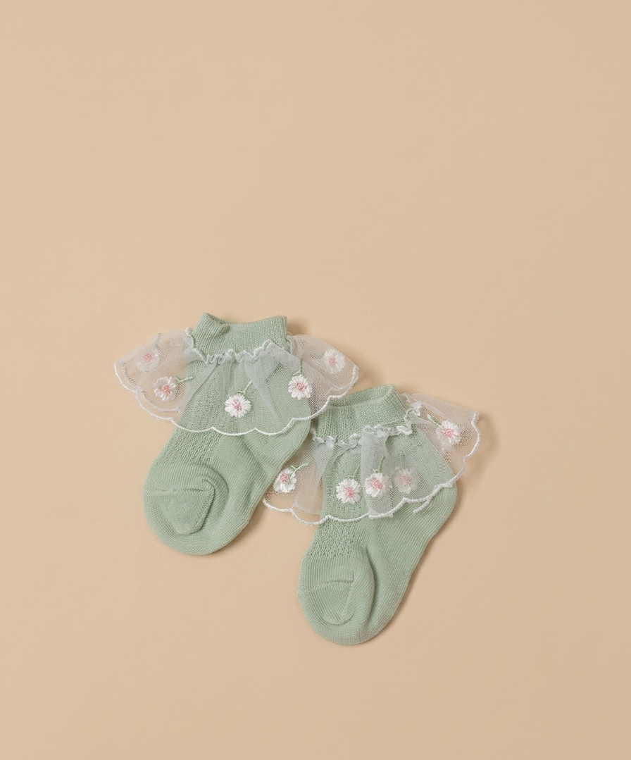 Embroidered Ankle Socks - Green
